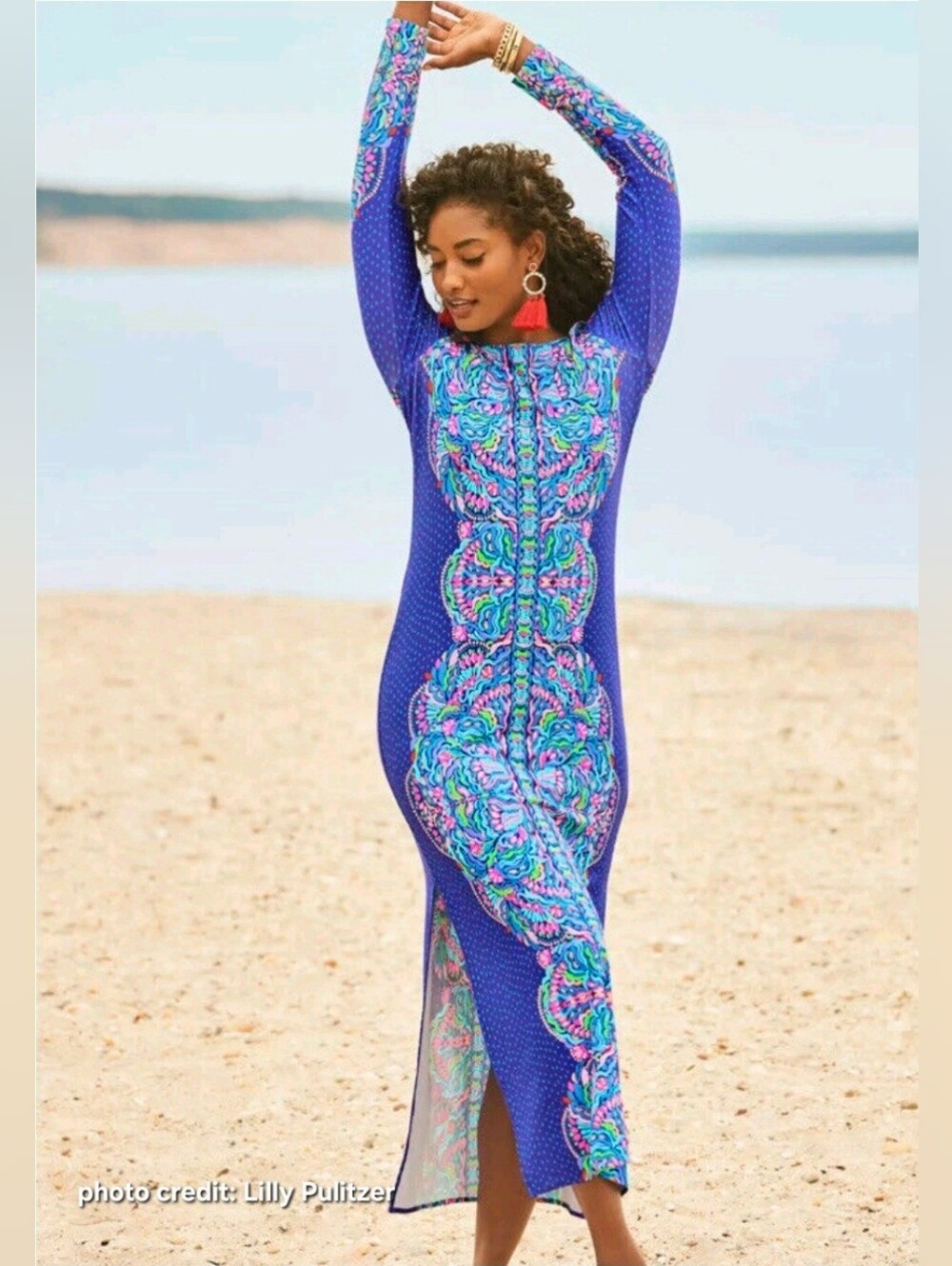 Lilly Pulitzer Blue Printed Long Sleeve Maxi Dress
